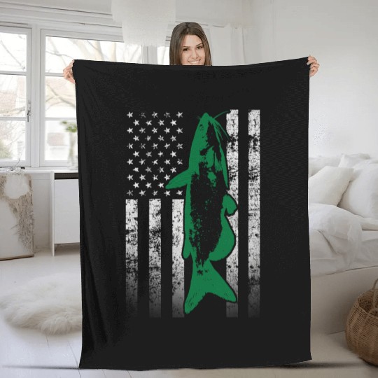 American Flag Fish Fleece Blankets