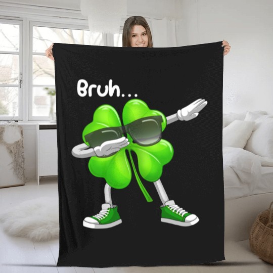 Bruh Dabbing Shamrock - Funny St Patricks Day Fleece Blankets