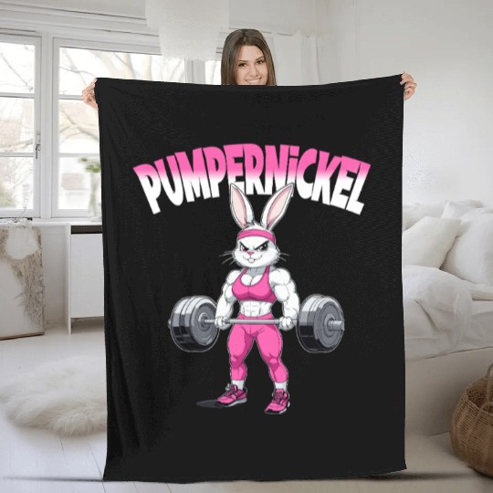 Cute Rabbit Gym Pumpernickel Strength Bunny Fleece Blankets