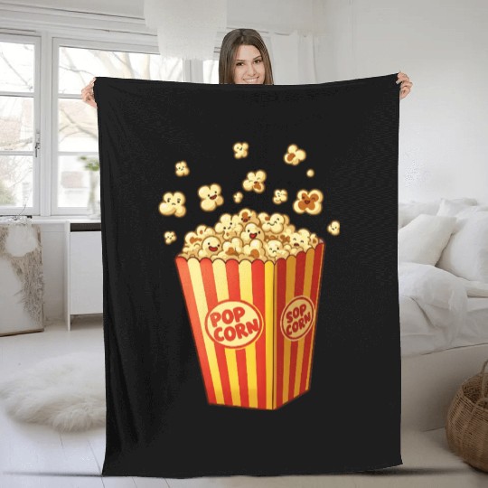 A popcorn box with little popcorn jumping out Fleece Blankets