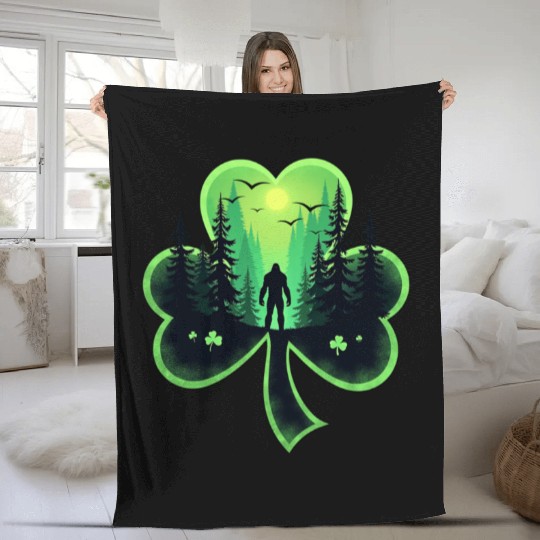 St Patrick's Day Bigfoot Sasqautch Irish Fleece Blankets