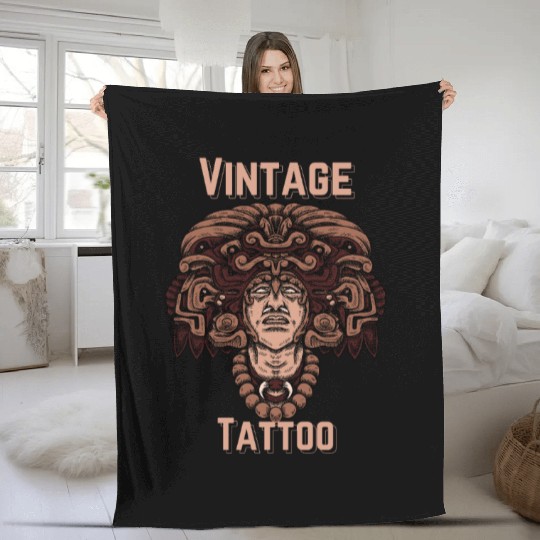 Vintage Tattoo Art – Aztec Warrior Design Fleece Blankets