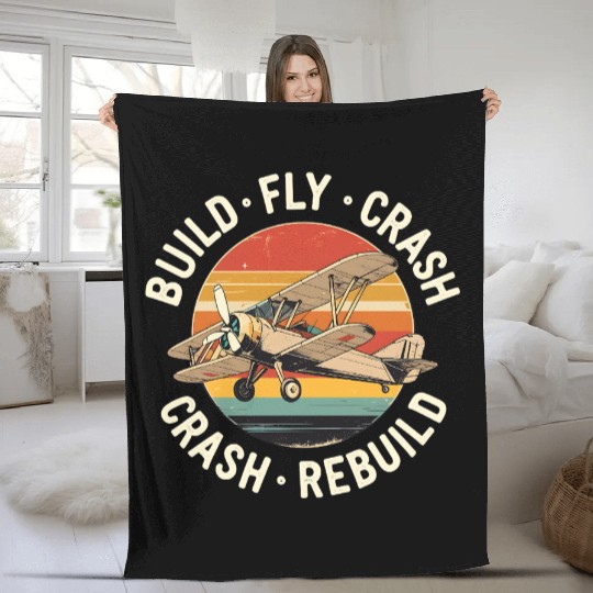 RC Plane Build Fly Crash Rebuild Pilot RC Planes Fleece Blankets