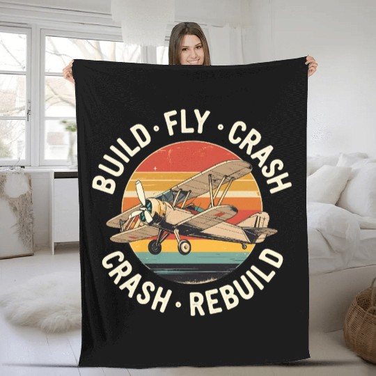 RC Plane Build Fly Crash Rebuild Pilot RC Planes Fleece Blankets