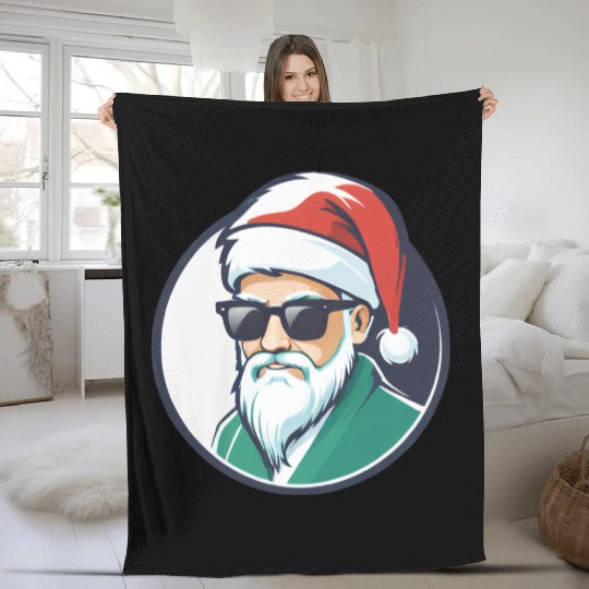 Creative Santa logo design wearing sunglasses Fleece Blankets