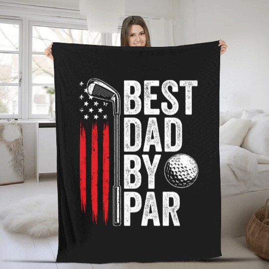 Best Dad By Par Golf Lover Golfing Father's day Fleece Blankets