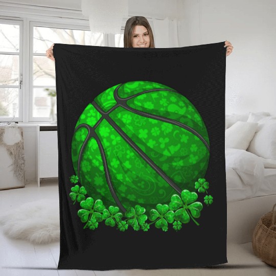 Basketball Shamrock Lucky Clover St Patrick's Day Fleece Blankets
