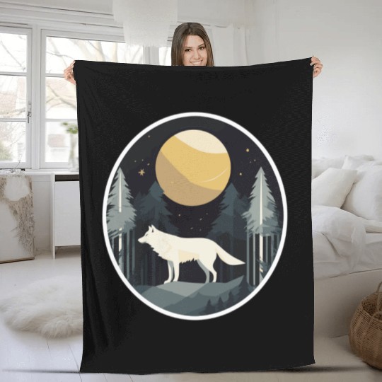 Lone Wolf Under Moonlit Sky Fleece Blankets