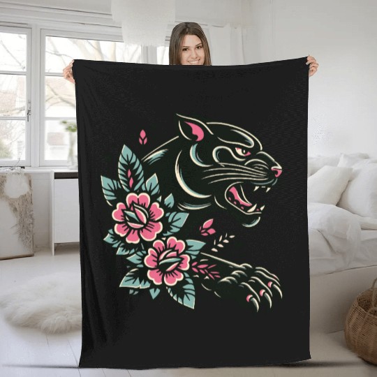 Black Panther Flash Tattoo Fleece Blankets
