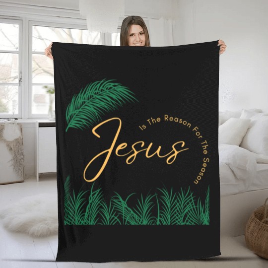 Jesus Is The Reason For The Season - Gold Text Fleece Blankets