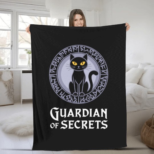 Guardian Of Secrets Enigmatic Cat Design Fleece Blankets