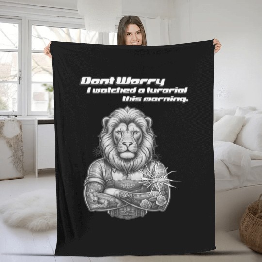 Fearless Tattooed Lion I Watched a tutorial Fleece Blankets