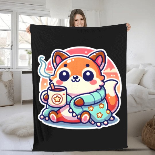 Cozy Fox and the Morning Brew Fleece Blankets