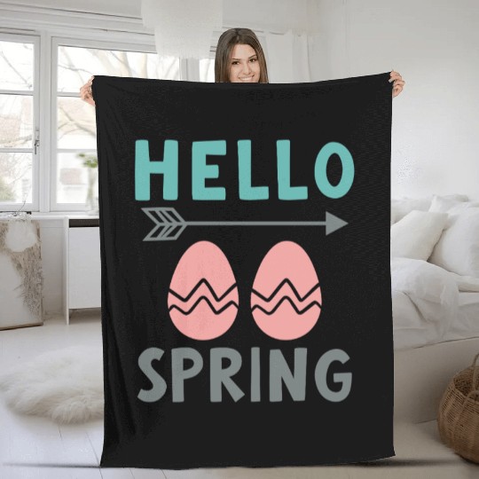 Hello Spring - Spring Design with Easter Eggs Fleece Blankets