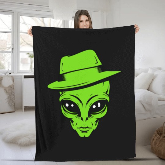 Grey Alien Retro Gangster Fleece Blankets