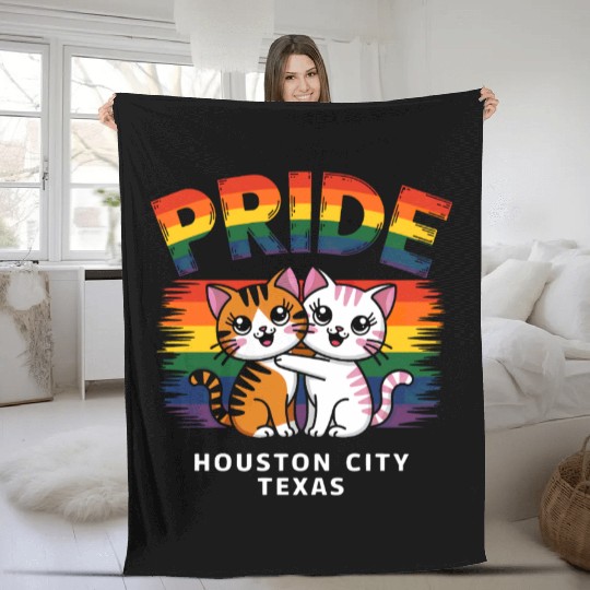 Pride Month Houston City Texas USA Rainbow Flag LG Fleece Blankets