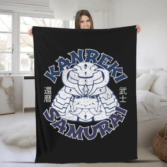 Kanreki 60th Birthday Japanese Samurai Fleece Blankets