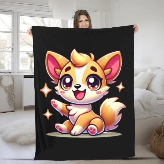 Charming Fox Cub Cartoon Design Fleece Blankets