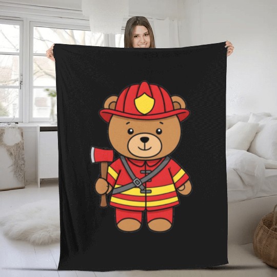 Teddy bear firefighter Fleece Blankets