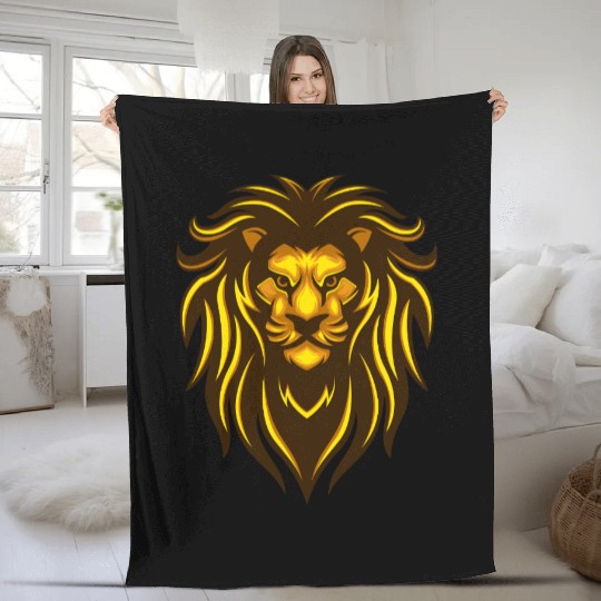 yellow lion with sharp looks Fleece Blankets