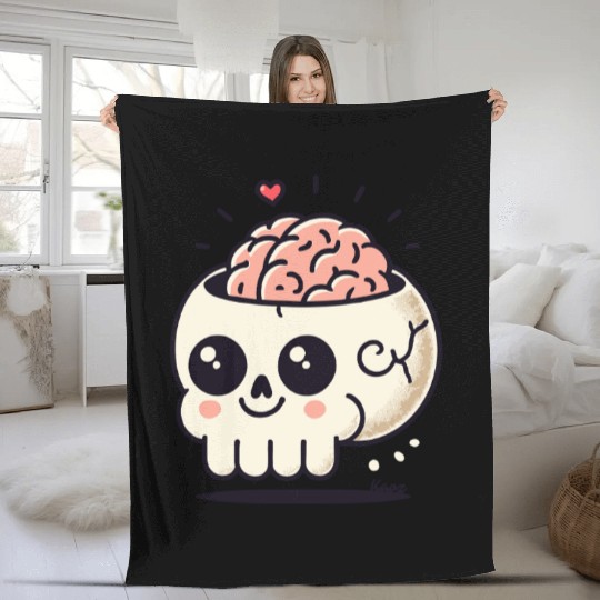 Cute Skull with Brain & Heart Fleece Blankets