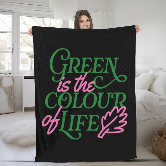 Vibrant Green Life Affirmation Fleece Blankets