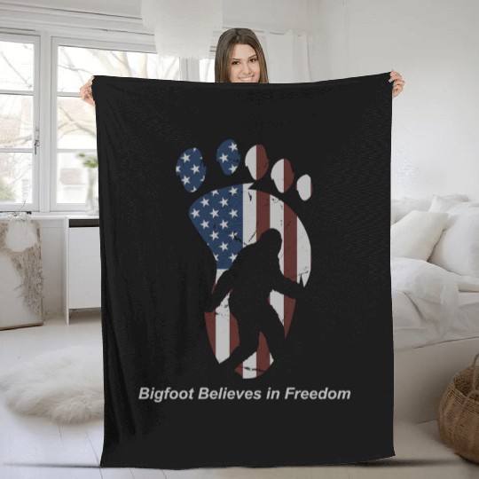 Patriotic Bigfoot American Flag Design Fleece Blankets