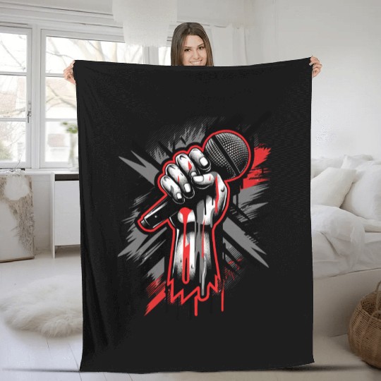 Vintage Hip Hop Rapper Inspired Microphone Art Fleece Blankets