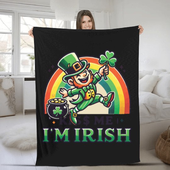 St. Patrick's Day Kiss Me I'm Irish Fleece Blankets