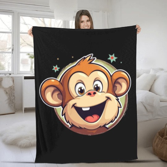 Cute Cartoon Monkey Face Fleece Blankets