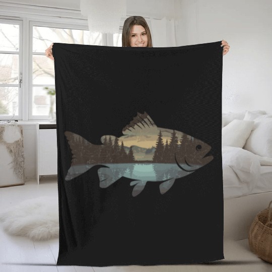 Serene Wilderness Fish Scene Nature Lovers Artwork Fleece Blankets