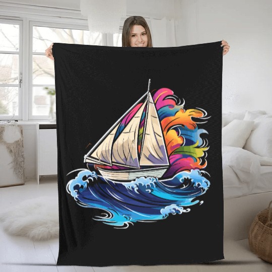 Sailing Synthwave Fleece Blankets