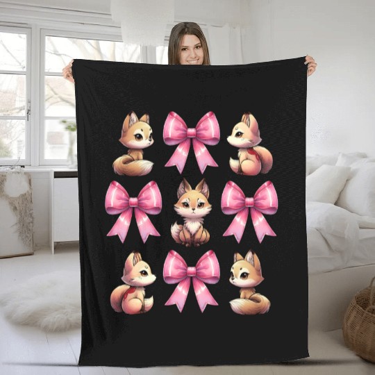 Coquette Bow Kitsune Fox Mask Pink Ribbon Mom Fleece Blankets