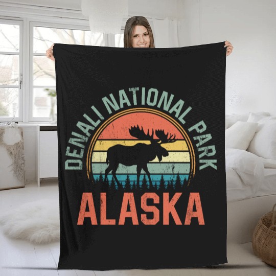 Denali National Park Alaska Moose Hiking Nature Fleece Blankets