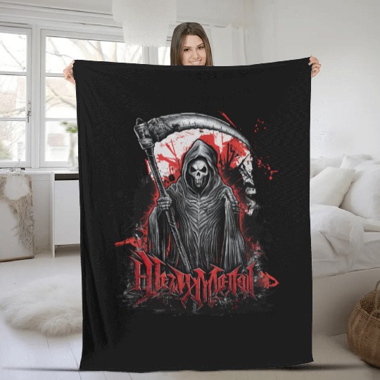 Heavy Metal Reaper with Scythe Graphic Fleece Blankets