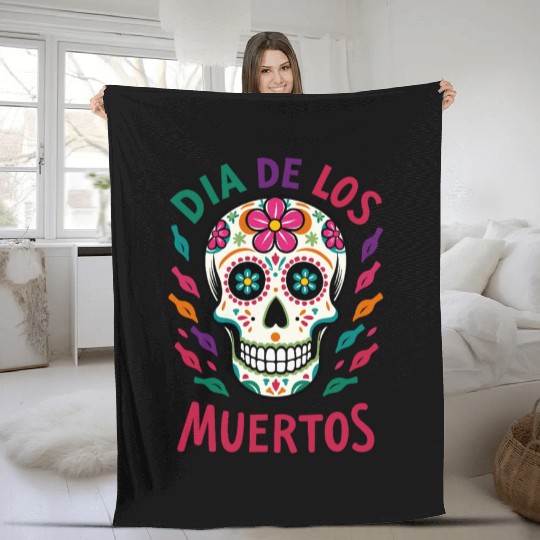 Mexico Día de los Muertos Skull Fleece Blankets