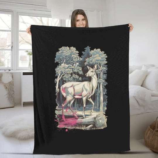Deer in the forest 2 Fleece Blankets