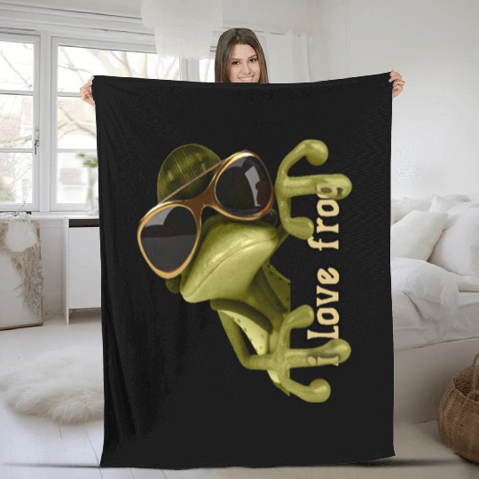 i love frog funny frog design Fleece Blankets