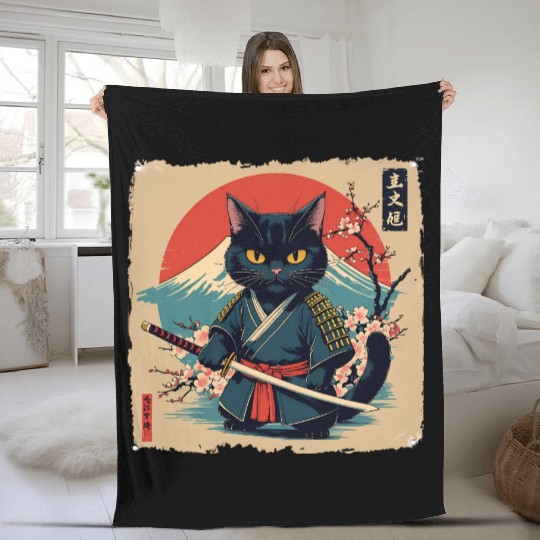 samurai cat Fleece Blankets