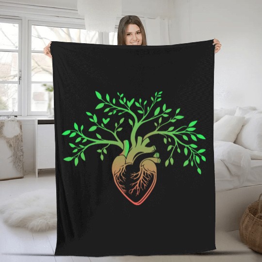 Nature-Inspired Anatomical Heart & Tree Design Fleece Blankets