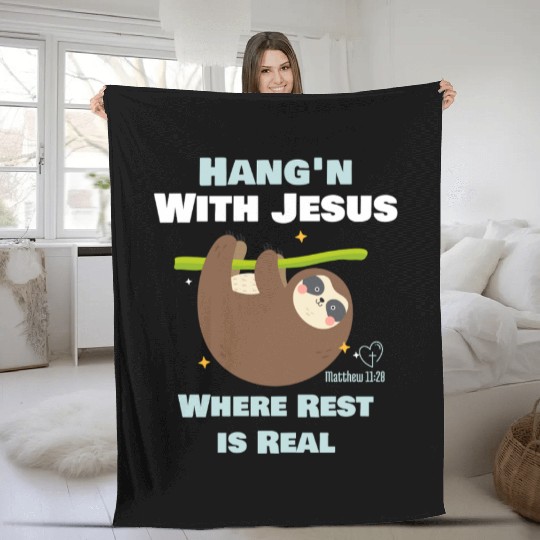 Hang’n with Jesus, Where Rest is Real, Sloth Fleece Blankets