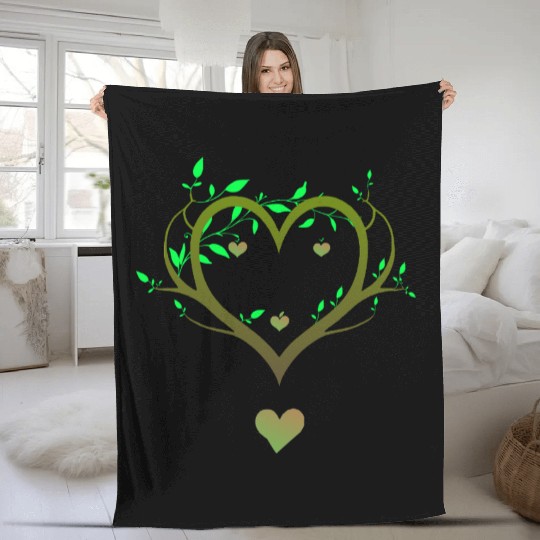 Nature Heart Tree | Green Love Botanical Art Fleece Blankets