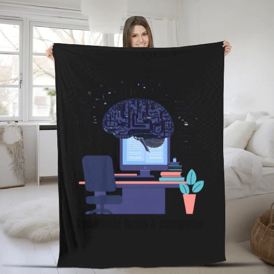 Brain and computer Fleece Blankets