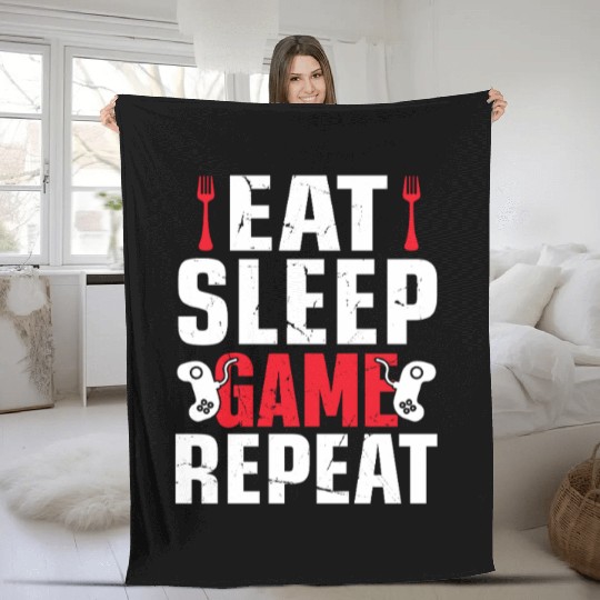 Eat sleep game repeat! Fleece Blankets