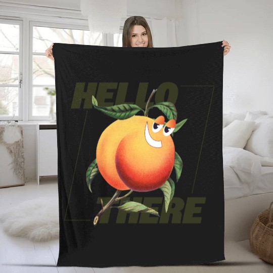Hello There – Smiling Peach Flirt Graphic Fleece Blankets