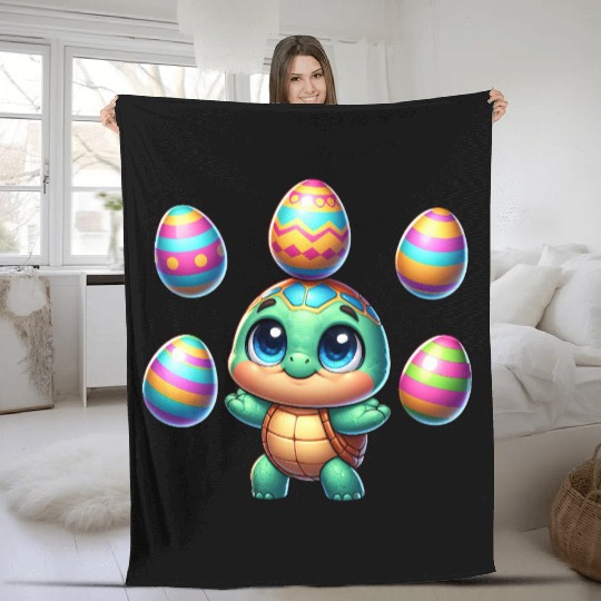 Turtle juggling colorful Easter eggs Fleece Blankets