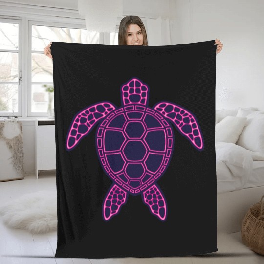 Hot Pink Neon Lava Sea Turtle Design Fleece Blankets