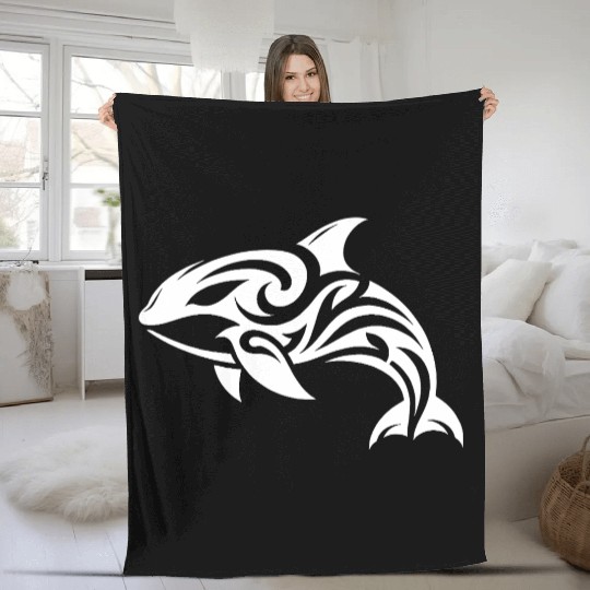 Sleek Elegant Orca T Tattoo Style Fleece Blankets