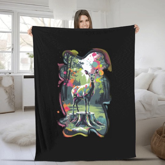 Deer in the forest 8 Fleece Blankets