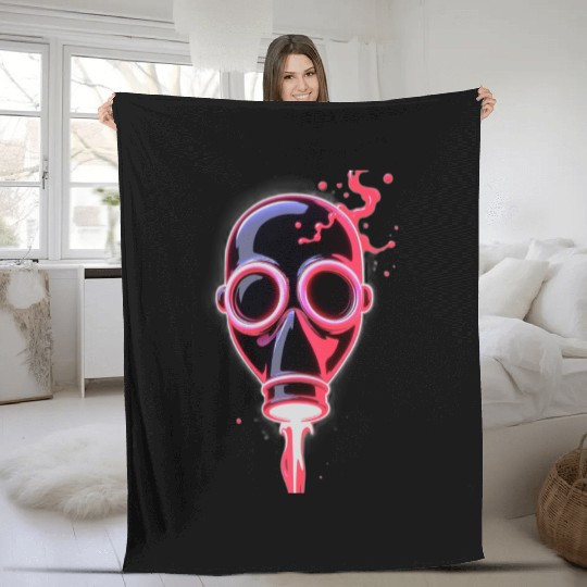Neon Cyberpunk Gas Mask – Glowing Apocalypse Art Fleece Blankets